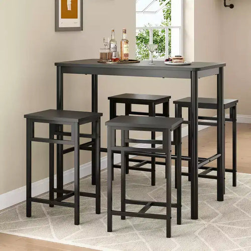 47'' Counter Height Pub Bar Table - Black Rectangular Dining Table for Cafe, Kitchen and Study Room