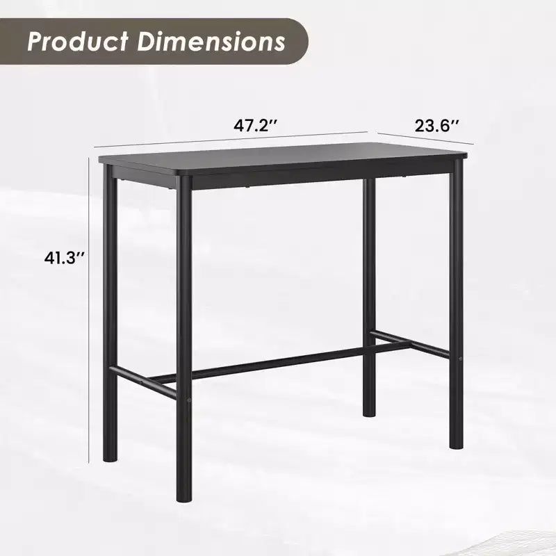 47'' Counter Height Pub Bar Table - Black Rectangular Dining Table for Cafe, Kitchen and Study Room