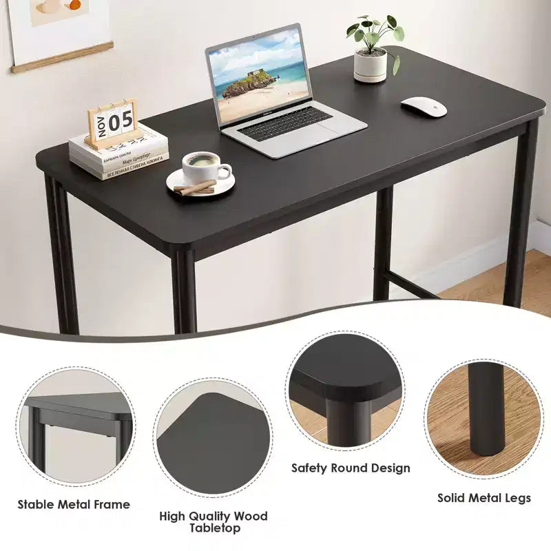 47'' Counter Height Pub Bar Table - Black Rectangular Dining Table for Cafe, Kitchen and Study Room