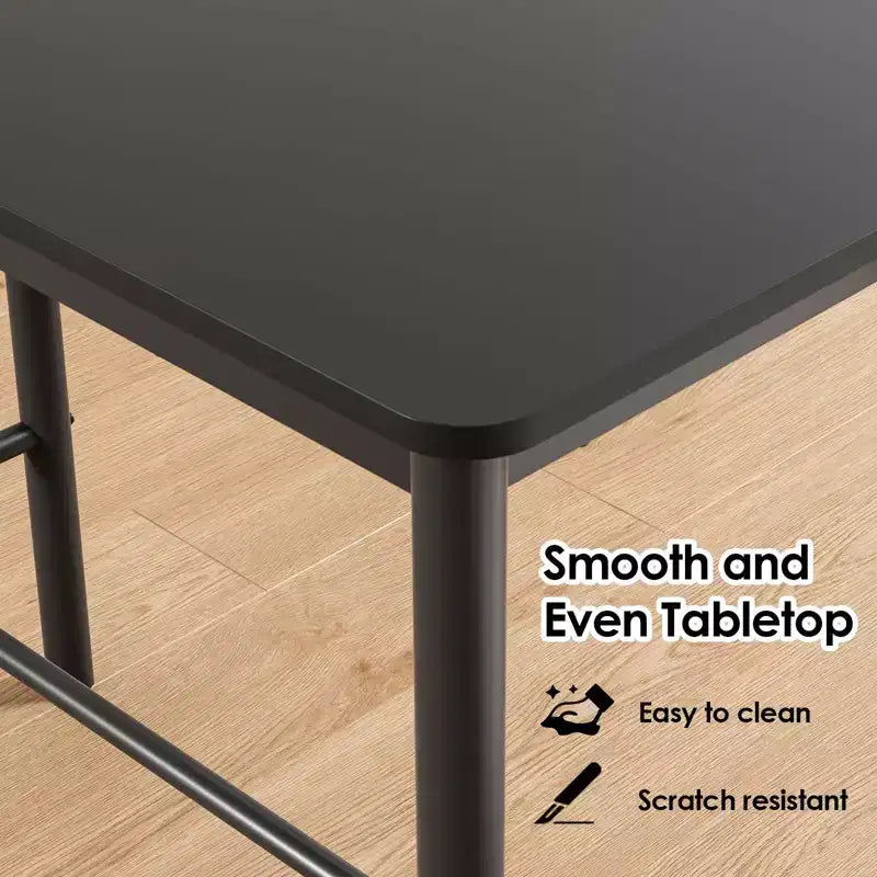 47'' Counter Height Pub Bar Table - Black Rectangular Dining Table for Cafe, Kitchen and Study Room