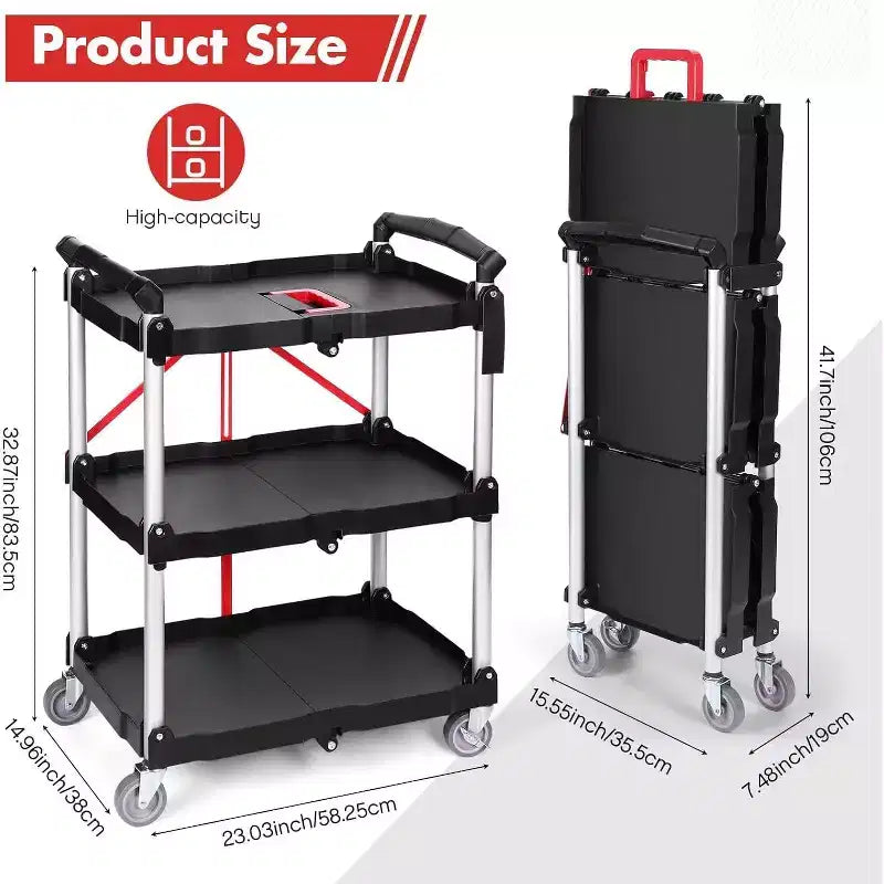 Folding Utility Service Cart for Office, Bar, Home and Kitchen Storage
