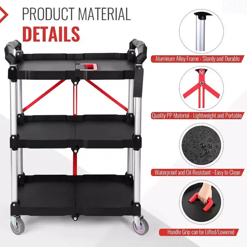 Folding Utility Service Cart for Office, Bar, Home and Kitchen Storage