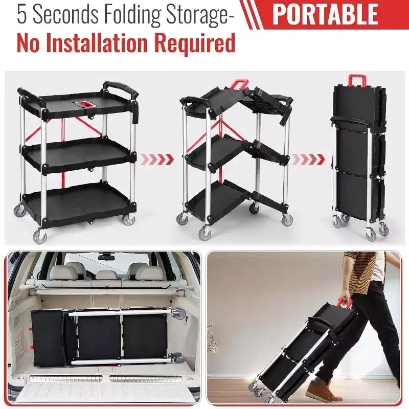 Folding Utility Service Cart for Office, Bar, Home and Kitchen Storage