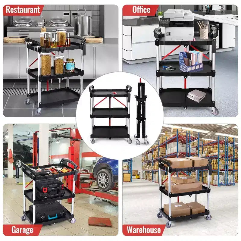 Folding Utility Service Cart for Office, Bar, Home and Kitchen Storage