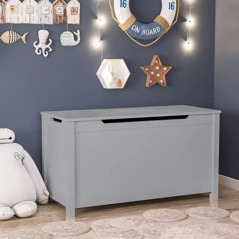 Kids Wooden Toy Box Storage with Safety Hinged Lid for Ages 2+ (White)