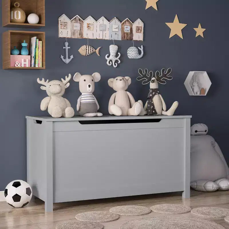 Kids Wooden Toy Box Storage with Safety Hinged Lid for Ages 2+ (White)
