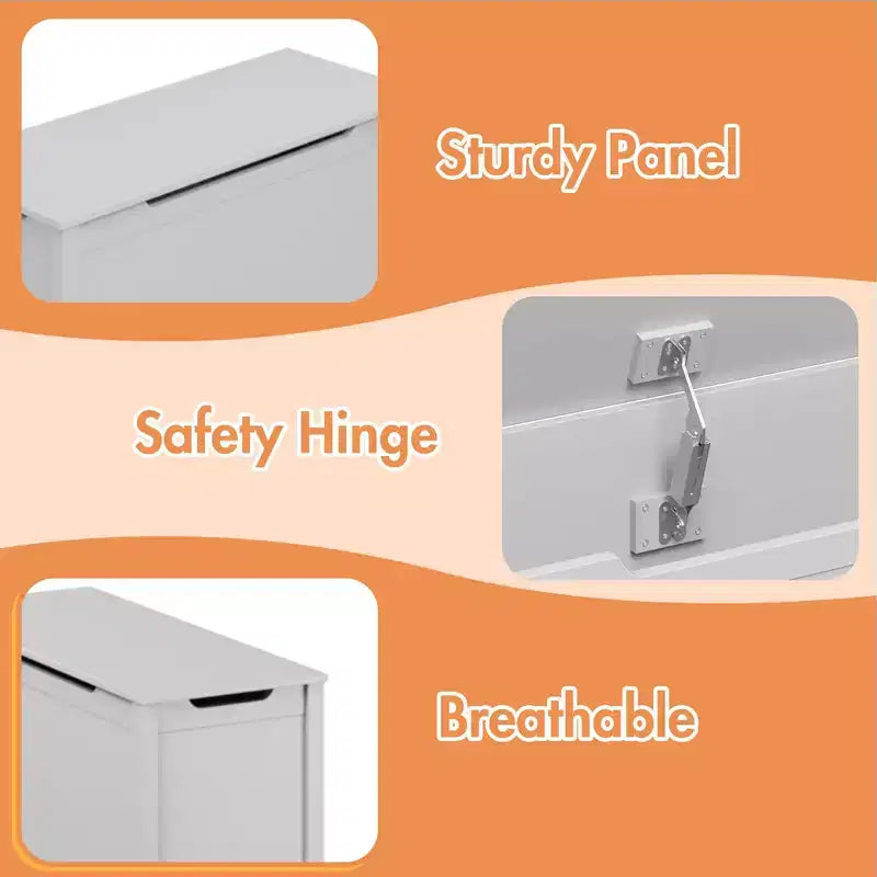 Kids Wooden Toy Box Storage with Safety Hinged Lid for Ages 2+ (White)