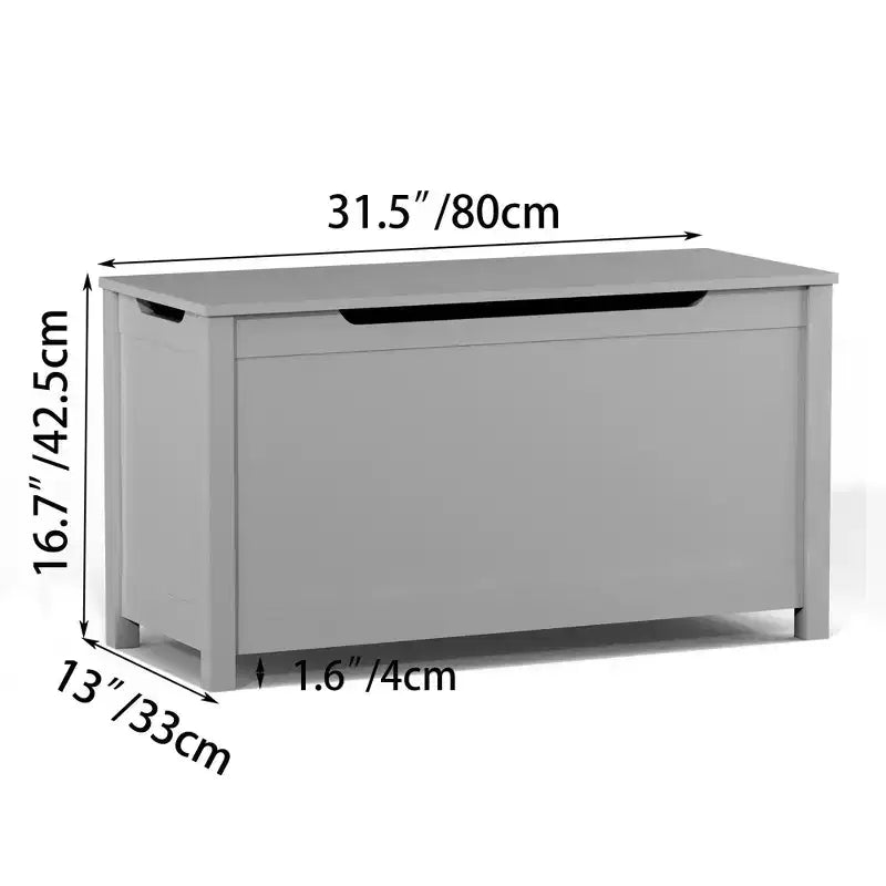 Kids Wooden Toy Box Storage with Safety Hinged Lid for Ages 2+ (White)