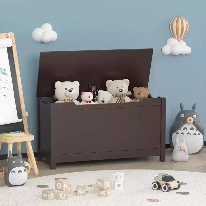 Kids Wooden Toy Box Storage with Safety Hinged Lid for Ages 2+ (White)