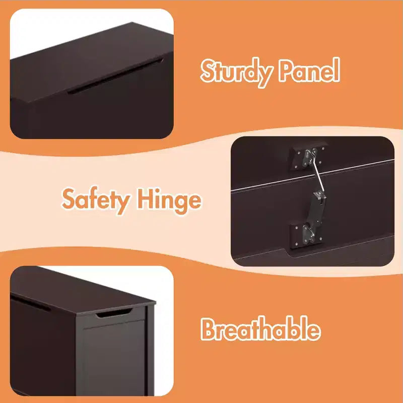 Kids Wooden Toy Box Storage with Safety Hinged Lid for Ages 2+ (White)