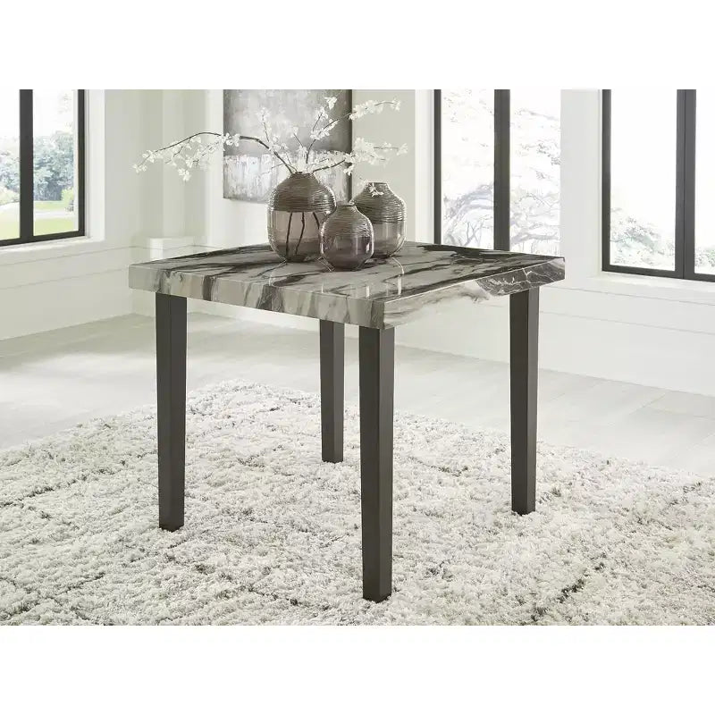 Square Counter Height Dining Table - Dark Brown & Beige Faux Marble Top, Seats 4