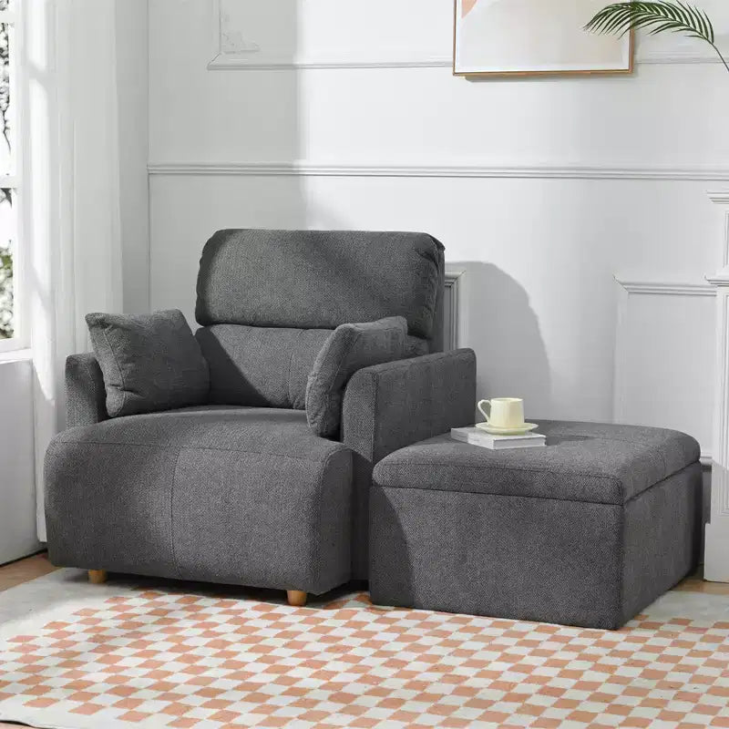Oversized Chair with Storage Ottoman, Wide Accent Armchair, Upholstered Mid-Century Reading Chair, Deep Seat Sofa Couch