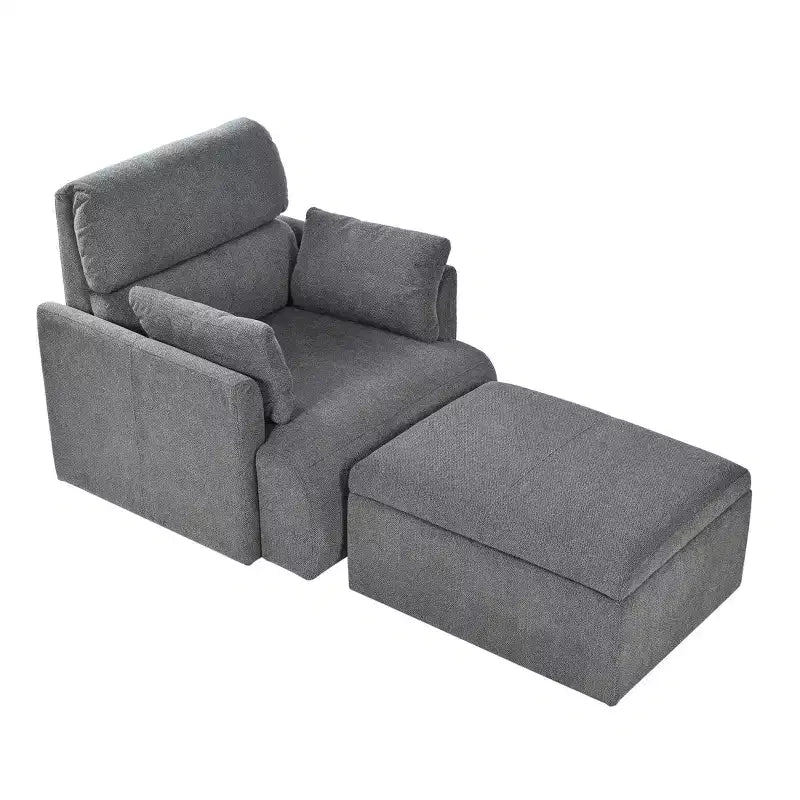Oversized Chair with Storage Ottoman, Wide Accent Armchair, Upholstered Mid-Century Reading Chair, Deep Seat Sofa Couch