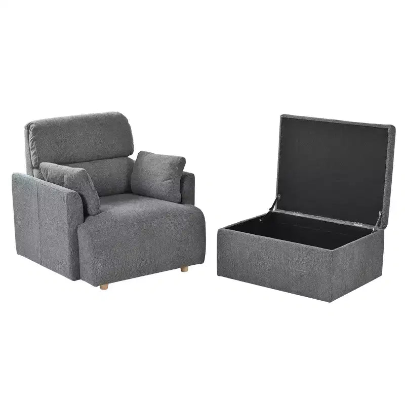 Oversized Chair with Storage Ottoman, Wide Accent Armchair, Upholstered Mid-Century Reading Chair, Deep Seat Sofa Couch
