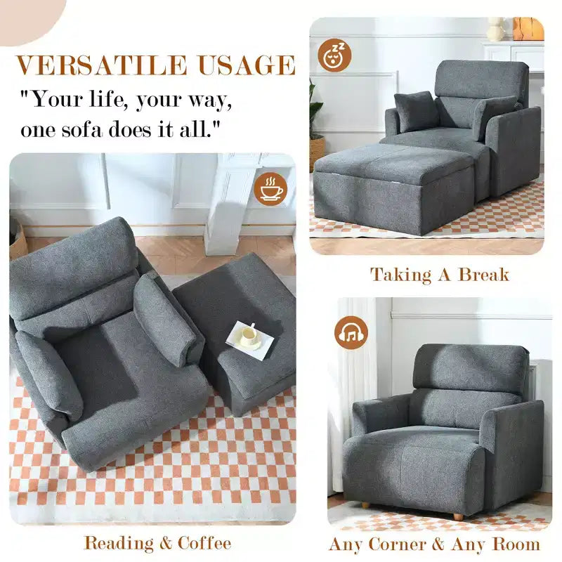 Oversized Chair with Storage Ottoman, Wide Accent Armchair, Upholstered Mid-Century Reading Chair, Deep Seat Sofa Couch