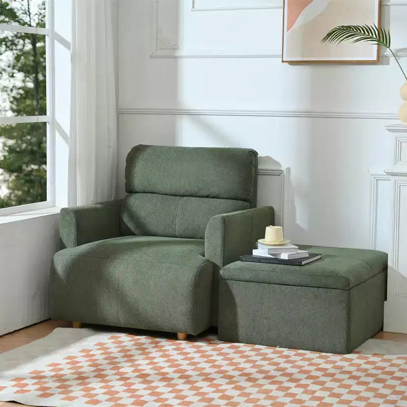 Oversized Chair with Storage Ottoman, Wide Accent Armchair, Upholstered Mid-Century Reading Chair, Deep Seat Sofa Couch
