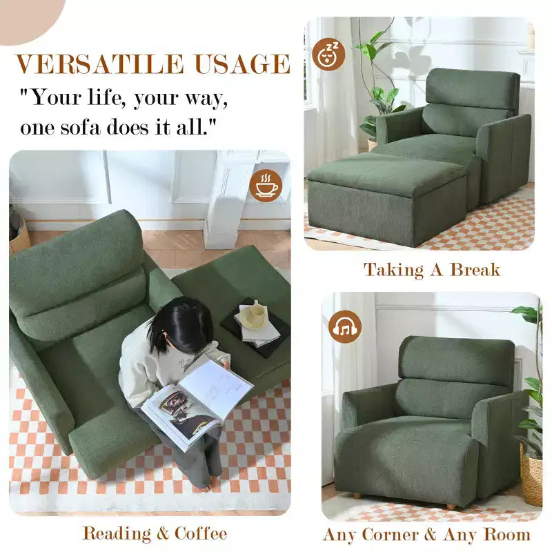 Oversized Chair with Storage Ottoman, Wide Accent Armchair, Upholstered Mid-Century Reading Chair, Deep Seat Sofa Couch