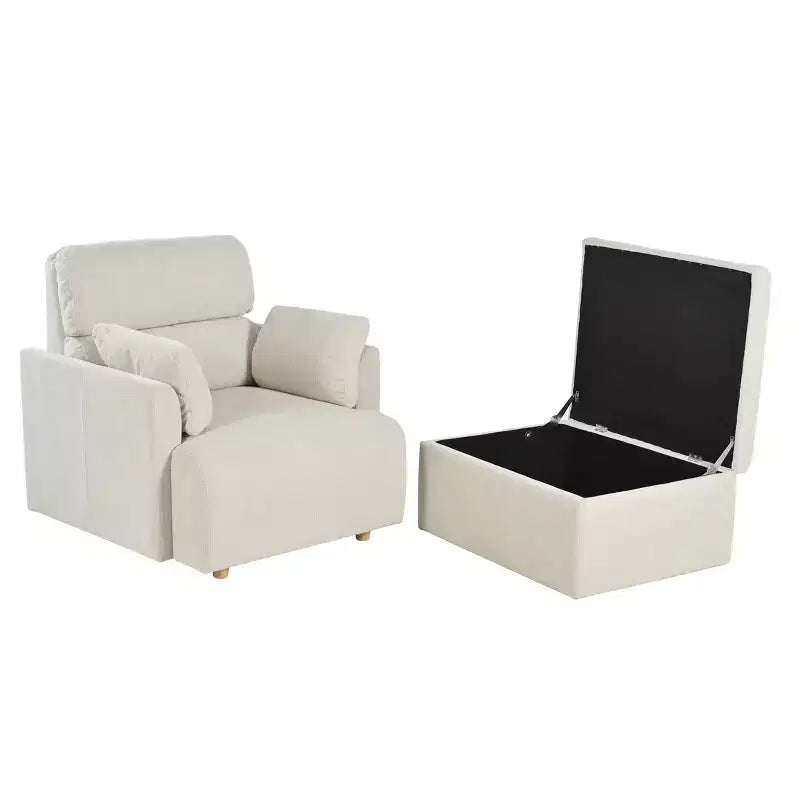 Oversized Chair with Storage Ottoman, Wide Accent Armchair, Upholstered Mid-Century Reading Chair, Deep Seat Sofa Couch