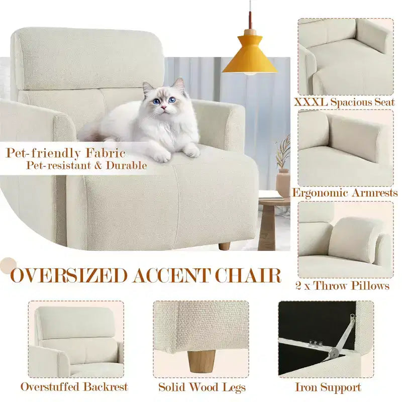 Oversized Chair with Storage Ottoman, Wide Accent Armchair, Upholstered Mid-Century Reading Chair, Deep Seat Sofa Couch