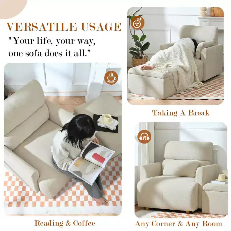 Oversized Chair with Storage Ottoman, Wide Accent Armchair, Upholstered Mid-Century Reading Chair, Deep Seat Sofa Couch