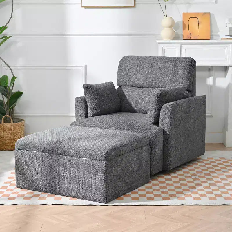 Oversized Chair with Storage Ottoman, Wide Accent Armchair, Upholstered Mid-Century Reading Chair, Deep Seat Sofa Couch