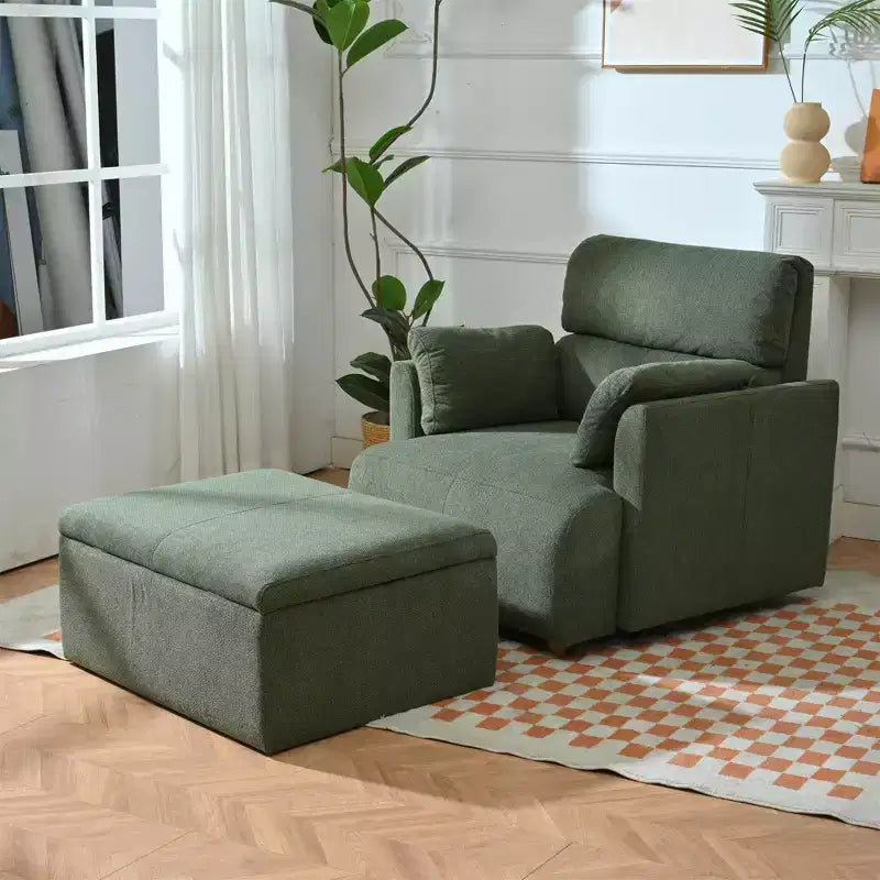 Oversized Chair with Storage Ottoman, Wide Accent Armchair, Upholstered Mid-Century Reading Chair, Deep Seat Sofa Couch