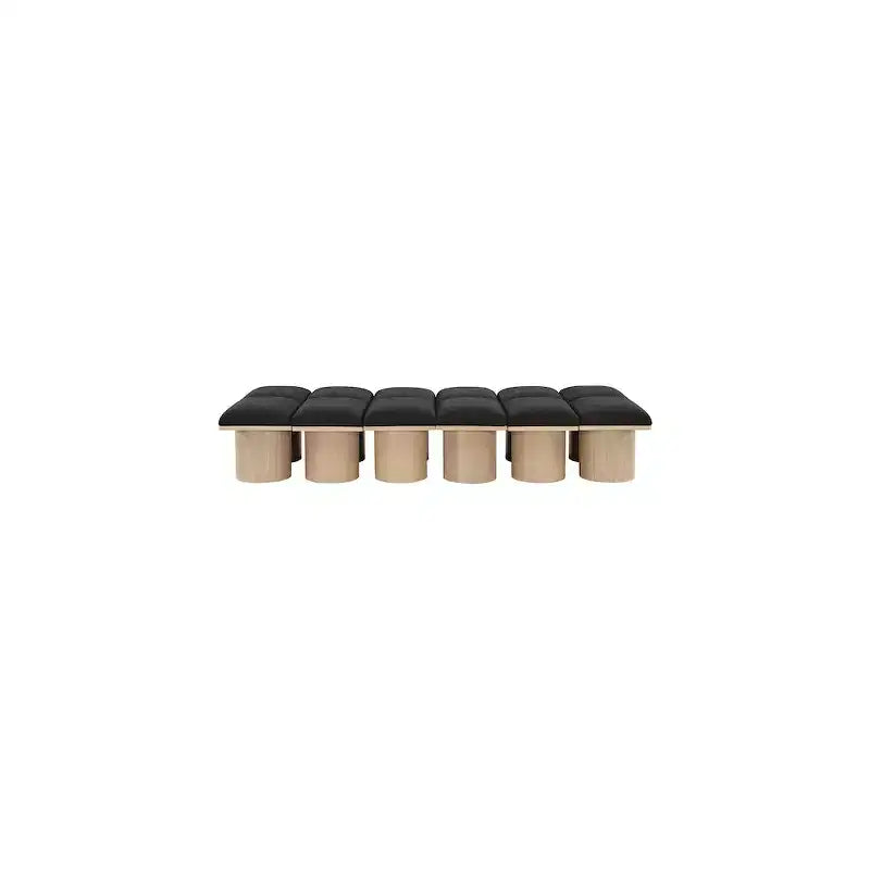 Black Boucle Fabric Bench, 93 inch Upholstered Entryway Bench with Oak Veneer