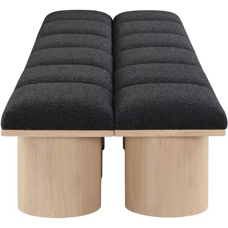 Black Boucle Fabric Bench, 93 inch Upholstered Entryway Bench with Oak Veneer