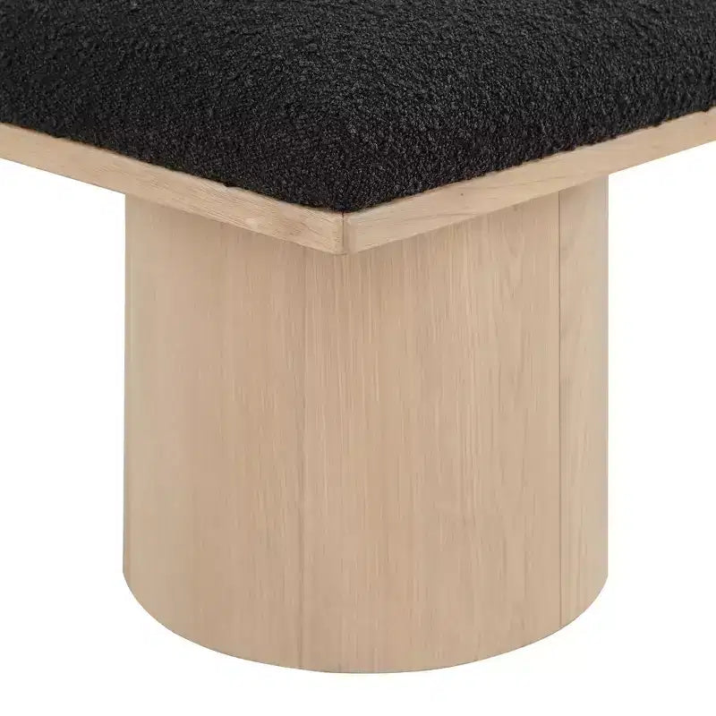 Black Boucle Fabric Bench, 93 inch Upholstered Entryway Bench with Oak Veneer