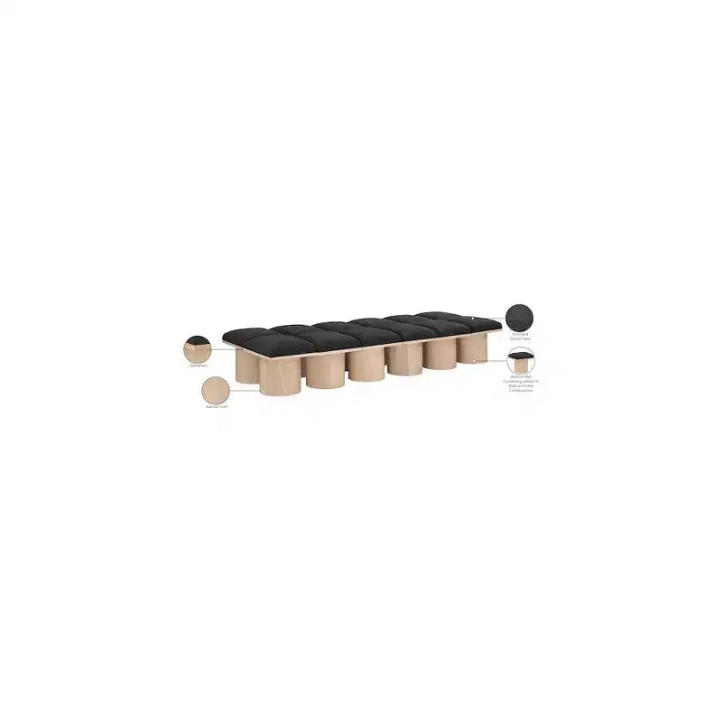 Black Boucle Fabric Bench, 93 inch Upholstered Entryway Bench with Oak Veneer
