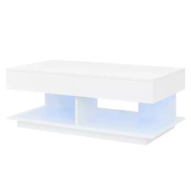 Extendable Coffee Table with Storage and LED Lights, Hidden Compartment, Open Shelf for Living Room
