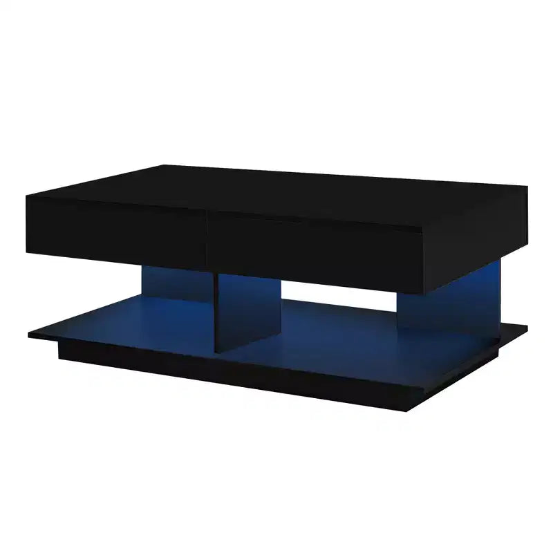 Extendable Coffee Table with Storage and LED Lights, Hidden Compartment, Open Shelf for Living Room