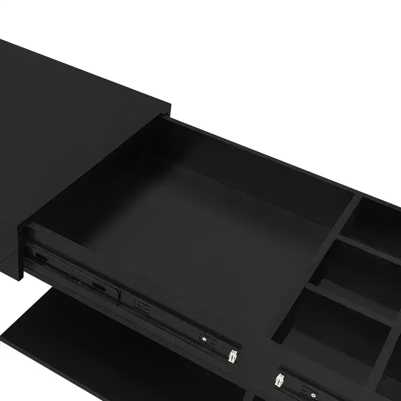 Extendable Coffee Table with Storage and LED Lights, Hidden Compartment, Open Shelf for Living Room