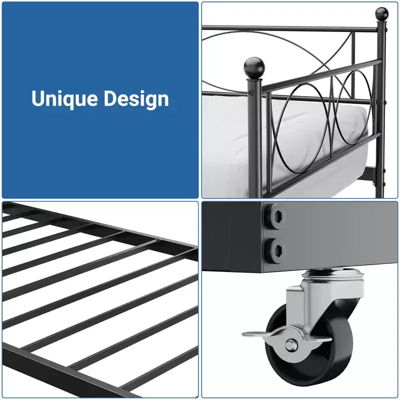 Twin Size Daybed, Metal Daybed Frame with Trundle, Heavy Duty Metal Slats, Mattress Foundation Platform Sofa Bed