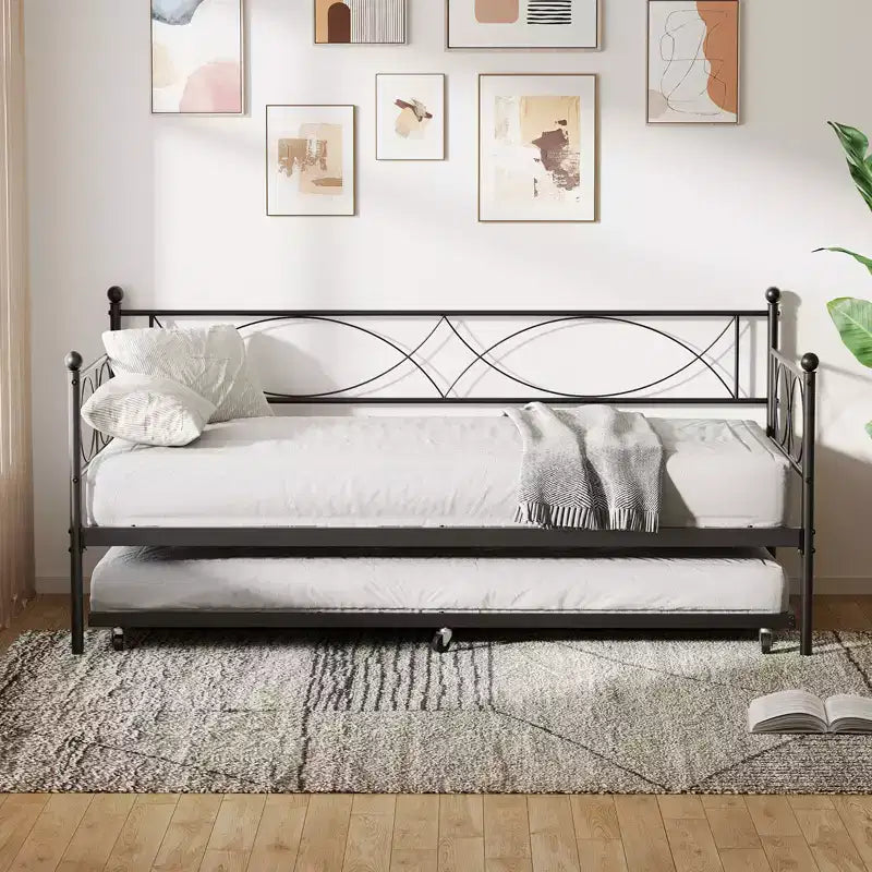 Twin Size Daybed, Metal Daybed Frame with Trundle, Heavy Duty Metal Slats, Mattress Foundation Platform Sofa Bed