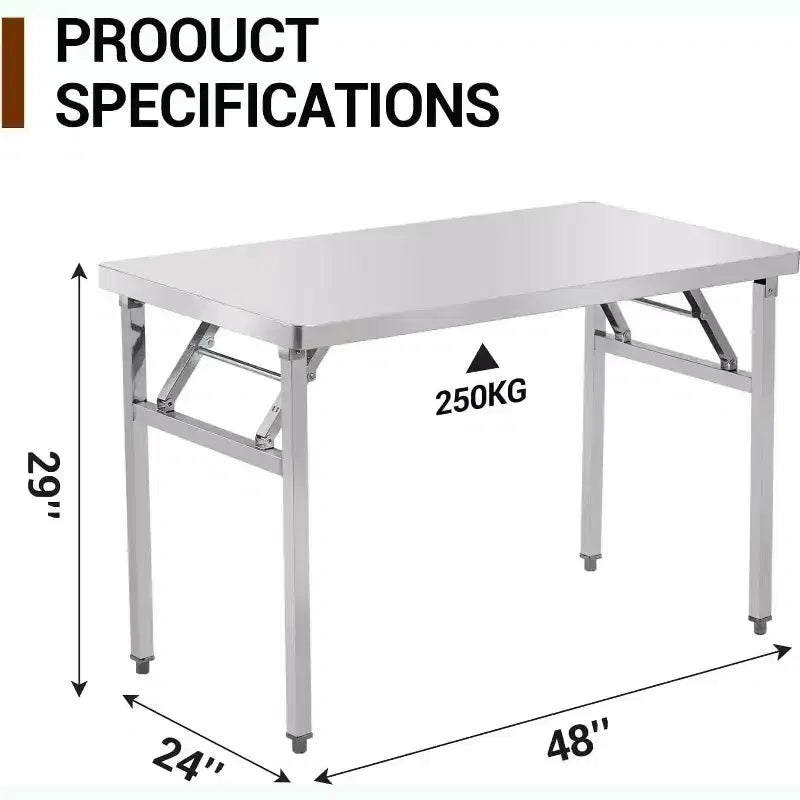 Worktable Workstation, Stainless Steel Prep Table Folding Table with Metal Adjusting Foot