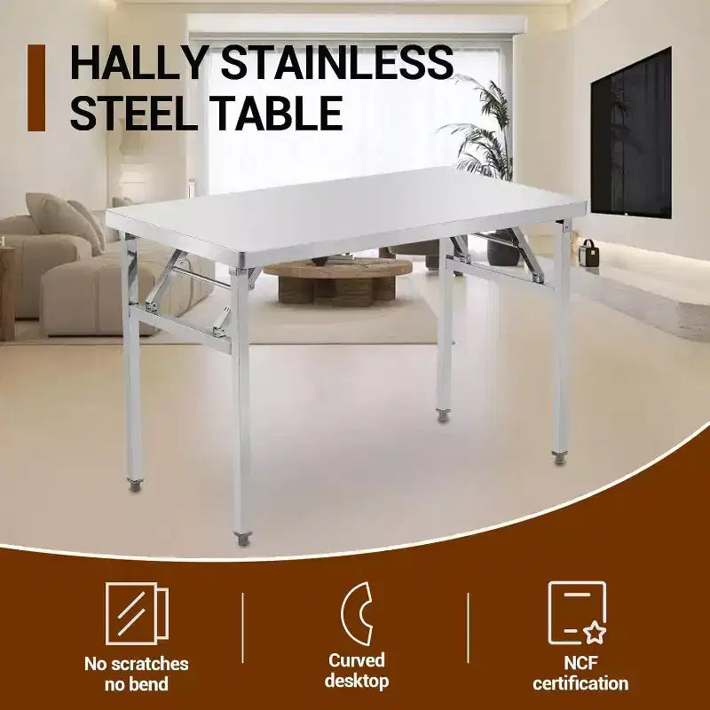 Worktable Workstation, Stainless Steel Prep Table Folding Table with Metal Adjusting Foot