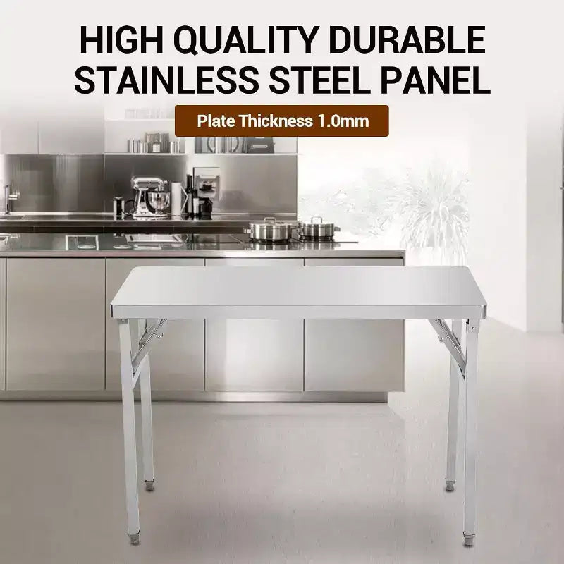Worktable Workstation, Stainless Steel Prep Table Folding Table with Metal Adjusting Foot