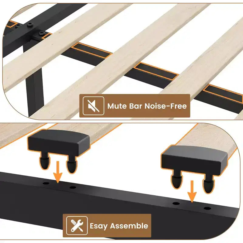 Bed Frame, Platform Bed with Velvet Upholstered Wingback Headboard - Wooden Slat Support, No Box Spring Needed, Easy Assembly