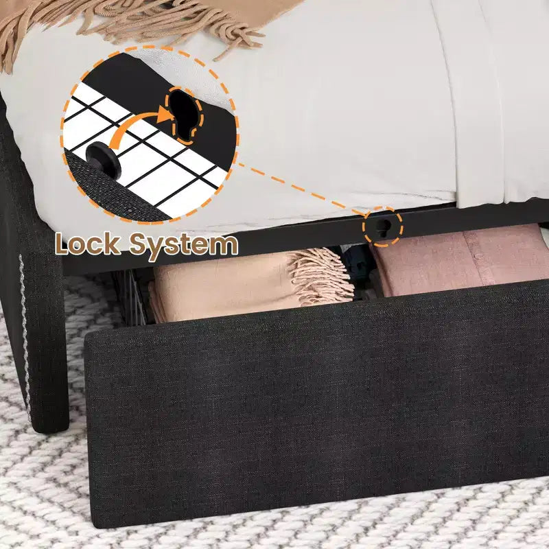 Bed Frame, Platform Bed with Velvet Upholstered Wingback Headboard - Wooden Slat Support, No Box Spring Needed, Easy Assembly