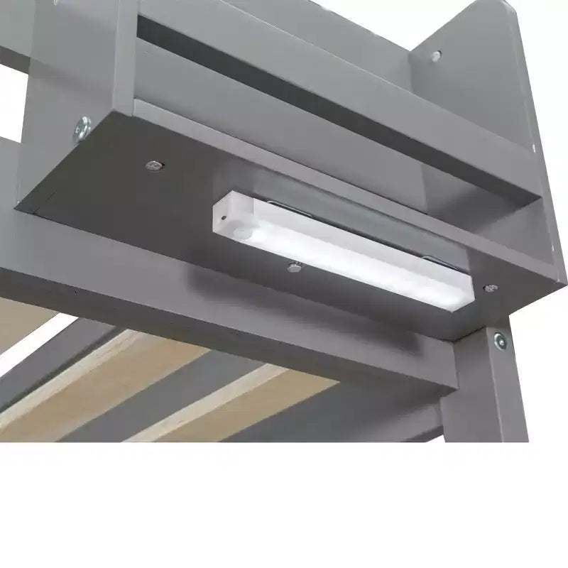 Low Bunk Bed Queen over Queen with Storage Shelves, Wood Bunk Bed with USB Charging Station and LED Light