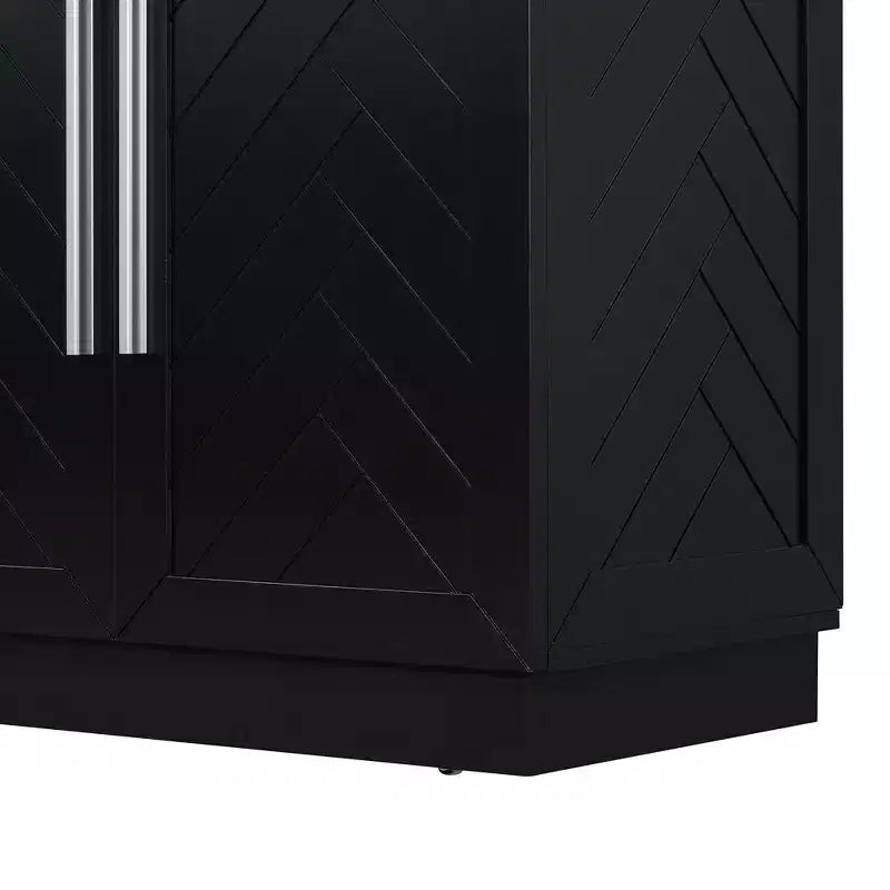 Modern Sideboard Buffet Cabinet with Adjustable Shelves and Silver Handles for Kitchen, Dining Room, or Living Room,Black