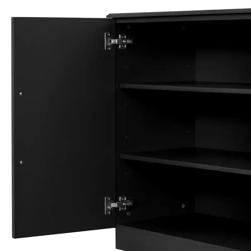 Modern Sideboard Buffet Cabinet with Adjustable Shelves and Silver Handles for Kitchen, Dining Room, or Living Room,Black