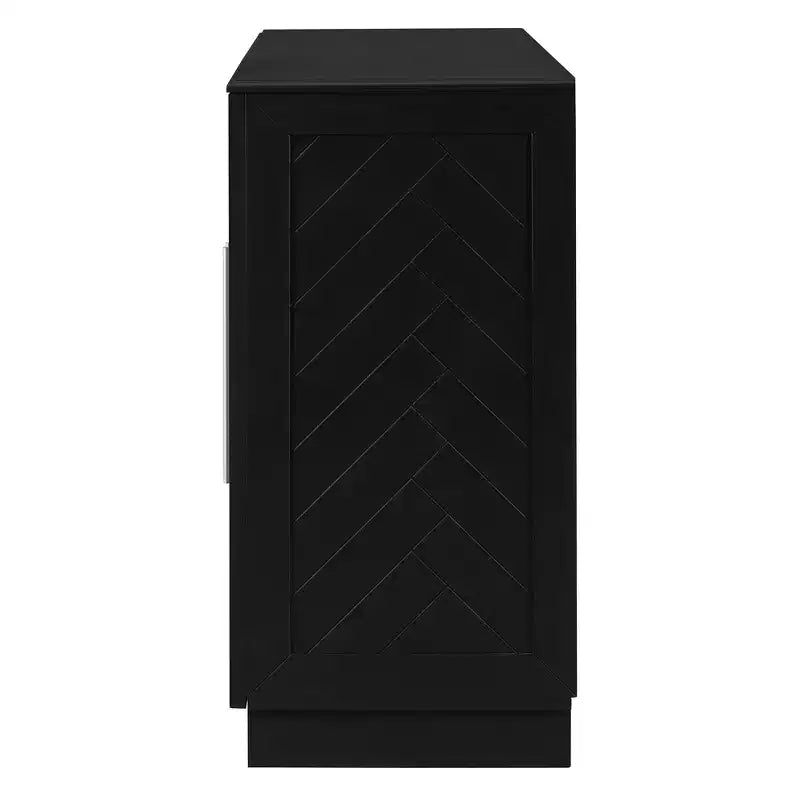 Modern Sideboard Buffet Cabinet with Adjustable Shelves and Silver Handles for Kitchen, Dining Room, or Living Room,Black