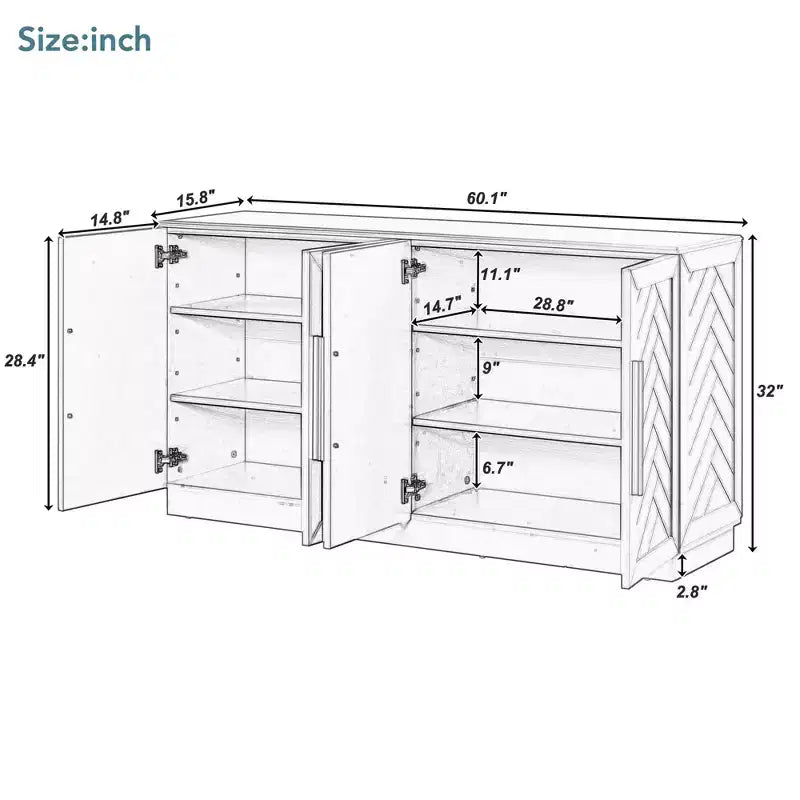 Modern Sideboard Buffet Cabinet with Adjustable Shelves and Silver Handles for Kitchen, Dining Room, or Living Room,Black