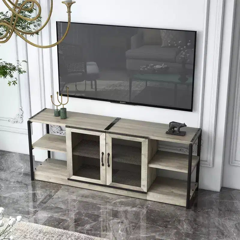 Farmhouse TV Stand with Storage Cabinets, Rustic Wood Entertainment Center & Media Console for Living Room