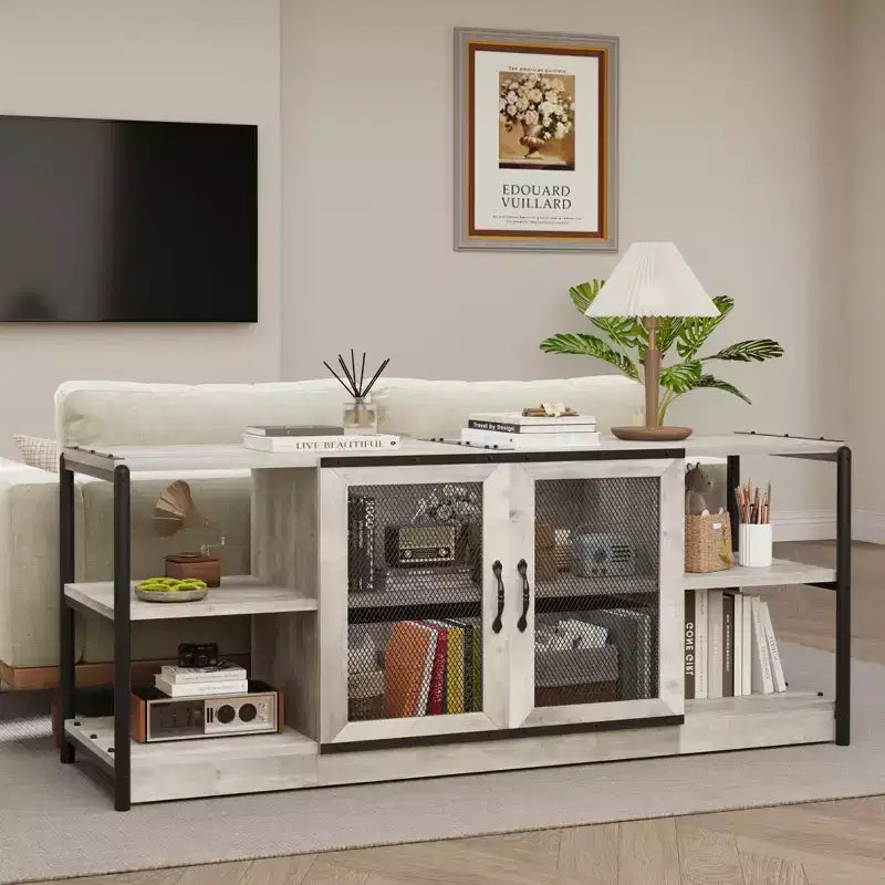 Farmhouse TV Stand with Storage Cabinets, Rustic Wood Entertainment Center & Media Console for Living Room