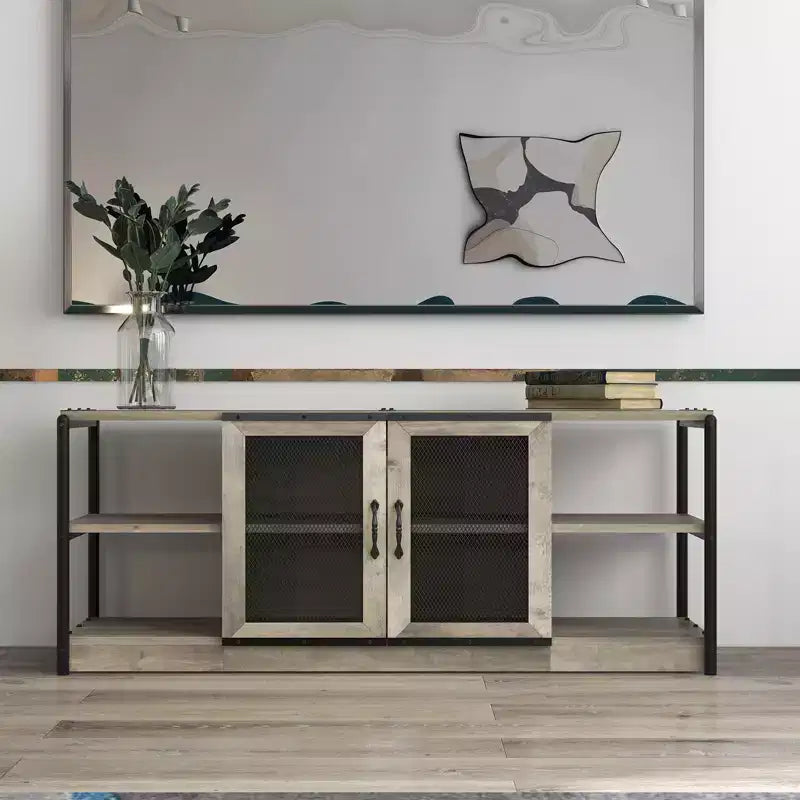 Farmhouse TV Stand with Storage Cabinets, Rustic Wood Entertainment Center & Media Console for Living Room