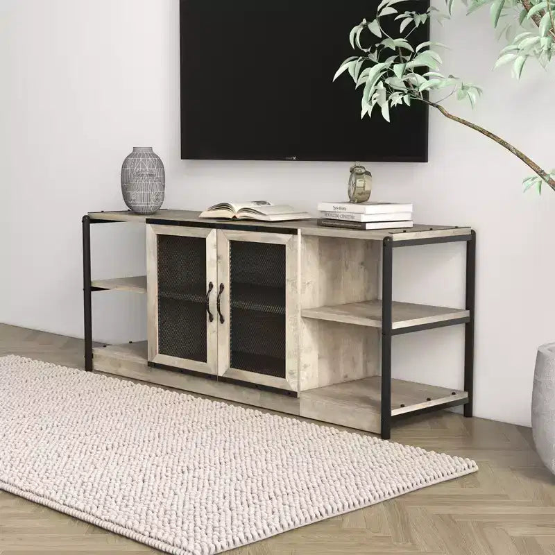 Farmhouse TV Stand with Storage Cabinets, Rustic Wood Entertainment Center & Media Console for Living Room