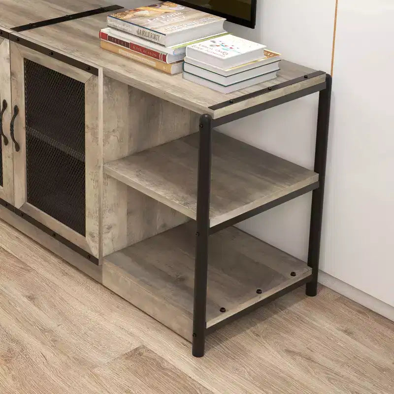 Farmhouse TV Stand with Storage Cabinets, Rustic Wood Entertainment Center & Media Console for Living Room